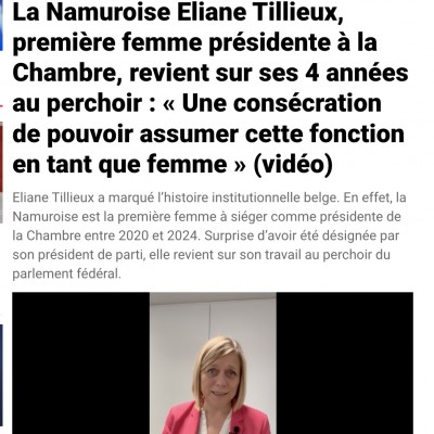 La Namuroise Eliane Tillieux, première femme présidente à la Chambre, revient sur ses 4 années au perchoir 